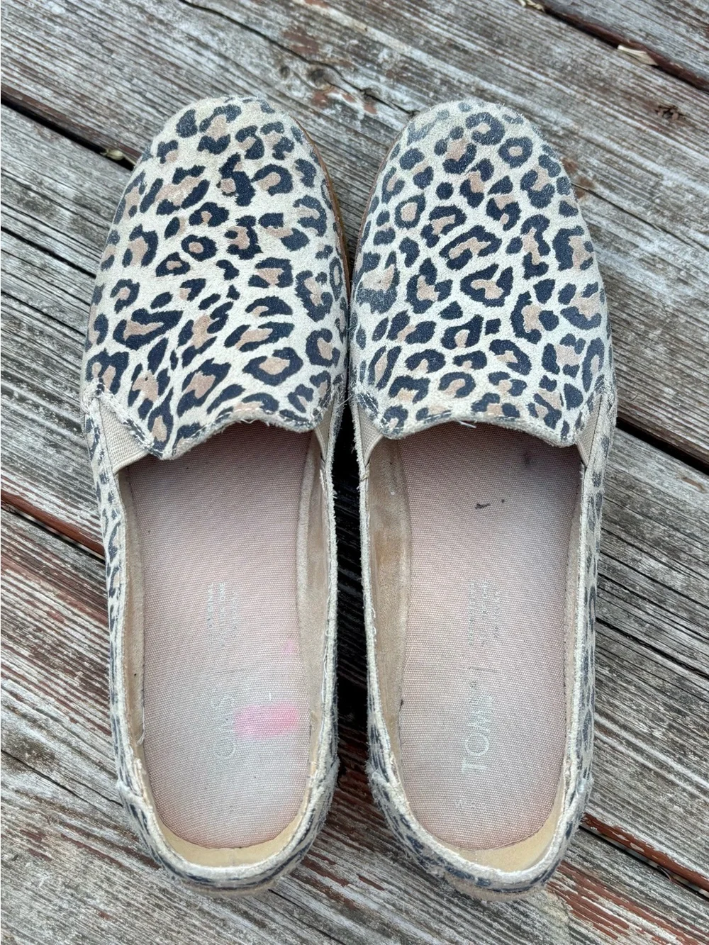 Sz 8.5 TOMS Palma Leather Slip-ons Tan Leopard Espadrilles
